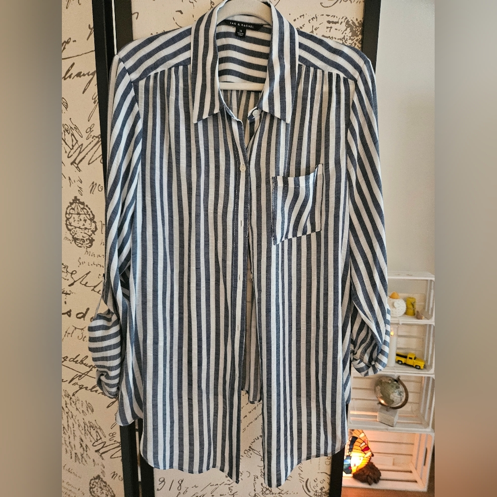 Zac & Rachel Navy and White Striped Casual Shirt